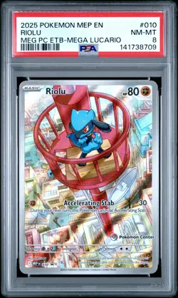 2025 POKEMON MEGA EVOLUTION POKEMON CENTER ETB PROMO #010 RIOLU PSA 8 - Image 1