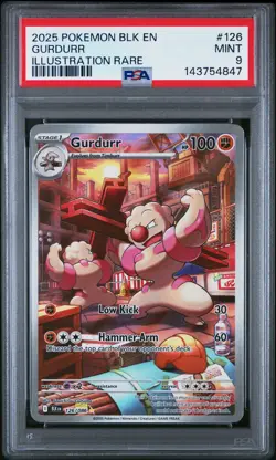 2025 POKEMON BLK EN-BLACK BOLT ILLUSTRATION RARE #126 GURDURR PSA 9 - Image 1