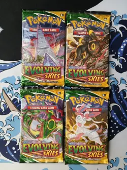 Pokemon TCG Evolving Skies Pack Art Set of 4 Sealed Booster Packs - Image 1