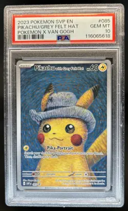 2023 Pokemon X Van Gogh Pikachu With Grey Felt Hat Black Star Promo #085 PSA 10 - Image 1