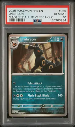 2025 POKEMON PRE EN-PRISMATIC EVOLUTIONS MASTER BALL REVERSE HOLO UMBREON PSA 10 - Image 1