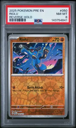 2025 POKEMON PRE EN-PRISMATIC EVOLUTIONS REVERSE HOLO #050 RIOLU PSA 8 - Image 1