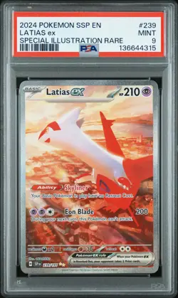 2024 POKEMON SSP EN-SURGING SPARKS SPECIAL ILLUSTRATION RARE LATIAS EX PSA 9 - Image 1
