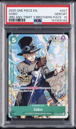2025 ONE PIECE 3RD ANNIVERSARY TOURNAMENT 3 BROTHERS PACK #027 SABO PSA 10 - Image 1
