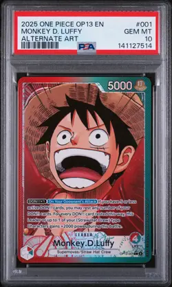 2025 ONE PIECE OP13-CARRYING ON HIS WILL ALTERNATE ART MONKEY D. LUFFY PSA 10 - Image 1