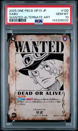 2025 ONE PIECE JPN OP13-CARRYING ON HIS WILL WANTED ALTERNATE ART SABO PSA 10 - Image 1