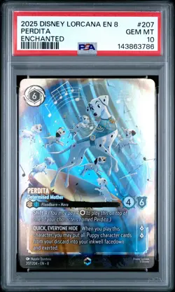 2025 DISNEY LORCANA EN 8-REIGN OF JAFAR ENCHANTED #207 PERDITA PSA 10 - Image 1