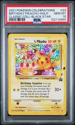 2021 Pokemon Celebrations Birthday Pikachu Classic Collection Holo #24 PSA 10 - Image 1