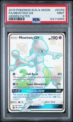 2019 Pokemon Sun Moon Hidden Fates Mewtwo GX Full Art #SV59/SV94 PSA 9 - Image 1