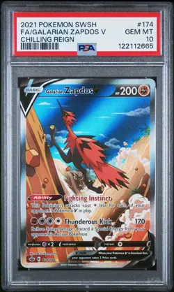 2021 Pokemon Chilling Reign Zapdos V Full Alternate Alt Art #174/198 PSA 10 - Image 1