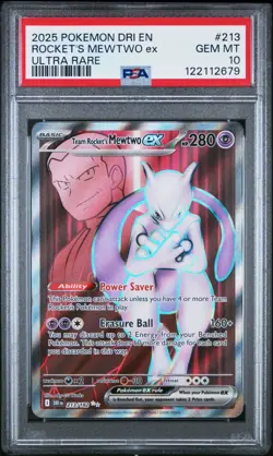 2025 Pokemon Destined Rivals Rocket's Mewtwo ex Ultra Rare #213/182 PSA 10 - Image 1