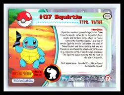💥 SQUIRTLE 1999 Topps Pokemon TV Non Holo Animation 1st Series Blue Logo # 07 - Image 2