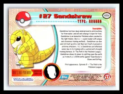💥 SANDSHREW 1999 Topps Pokemon TV Non Holo Animation 1st Series Blue Logo # 27 - Image 2