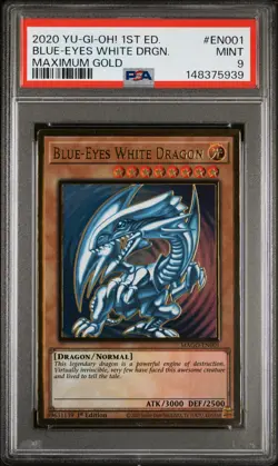 2020 YU-GI-OH! MAXIMUM GOLD 1ST ED #EN001 BLUE-EYES WHITE DRAGON PSA 9 - Image 1