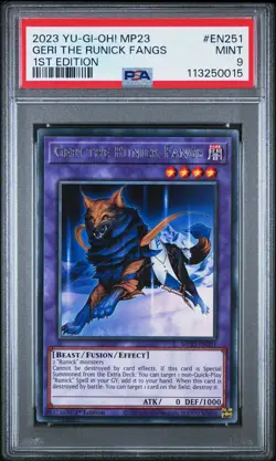2023 YU-GI-OH! MP23-25TH ANV TIN 1ST EDITION #EN251 GERI THE RUNICK FANGS PSA 9 - Image 1