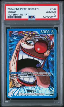 2024 ONE PIECE OP09-EMPERORS IN THE NEW WORLD ALTERNATE ART #042 BUGGY PSA 10 - Image 1