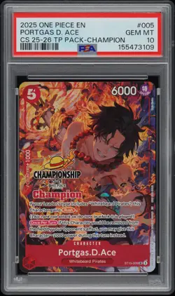 2025 ONE PIECE CHAMP 25-26 TOP PLAYER PACK CHAMP #005 PORTGAS D. ACE PSA 10 - Image 1