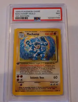 1999 Pokemon Game Machamp Holo 1st Edition PSA 7 - Image 1