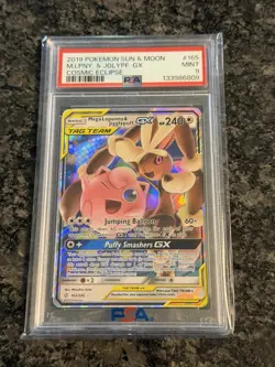 PSA 9 Pokemon Cosmic Eclipse Mega Lopunny & Jigglypuff GX 165/236 MINT Condition - Image 1