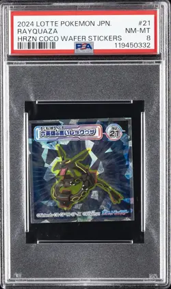 2024 LOTTE POKEMON JPN HORIZONS WAFER STICKERS SER 3 #21 RAYQUAZA PSA 8 - Image 1