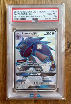 2017 Pokemon SUN & MOON (SHINING LEGENDS) #77A FULL ART Alt - ZOROARK GX PSA 10 - Image 1