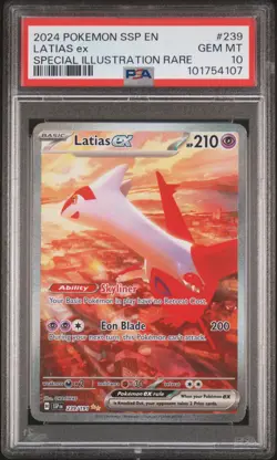 2024 POKEMON SSP EN-SURGING SPARKS SPECIAL ILLUSTRATION RARE LATIAS EX PSA 10 - Image 1