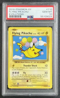 FLYING PIKACHU PSA 10 2016 POKEMON XY EVOLUTIONS #110/108 GEM MINT 9029 - Image 1