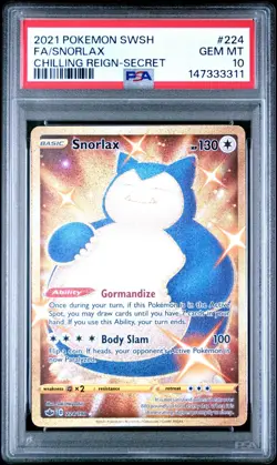 2021 Pokemon SWSH Full Art Snorlax Chilling Reign Secret #224 PSA 10 Gem - Image 1