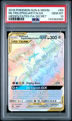 2019 POKEMON SUN & MOON HIDDEN FATES #69 FA/MOLTRES ZAPDOS ARTICUNO GX PSA 10 - Image 1