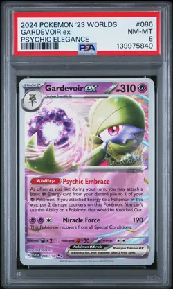 2024 POKEMON 2023 WORLD CHAMP DECK: PSYCHIC ELEGANCE #086 GARDEVOIR EX PSA 8 - Image 1