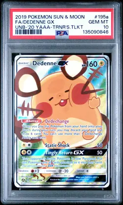 2019 POKEMON SUN & MOON UNBROKEN BONDS #195A FULL ART/DEDENNE GX PSA 10 - Image 1