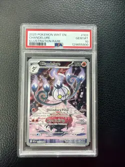 2025 POKEMON WHT EN-WHITE FLARE ILLUSTRATION RARE #103 CHANDELURE PSA 10 - Image 1