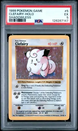 1999 POKEMON BASE SET UNLIMITED #5 CLEFAIRY-HOLO PSA 5 - Image 1
