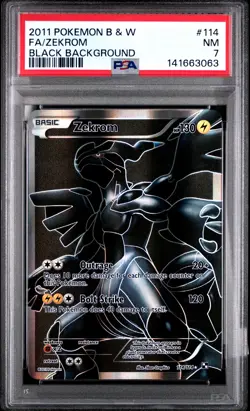 2011 POKEMON B&W BLACK BACKGROUND #114 FULL ART/ZEKROM PSA 7 - Image 1