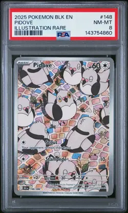 2025 POKEMON BLK EN-BLACK BOLT ILLUSTRATION RARE #148 PIDOVE PSA 8 - Image 1