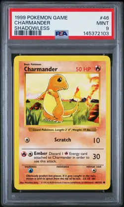 1999 POKEMON BASE SET SHADOWLESS #46 CHARMANDER PSA 9 - Image 1