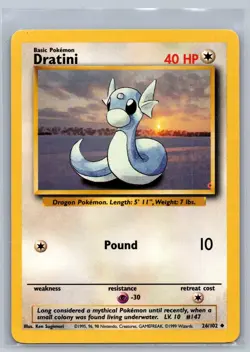 Dratini 26/102 Uncommon Base Set Unlimited Pokemon Ken Sugimori LP - Image 1