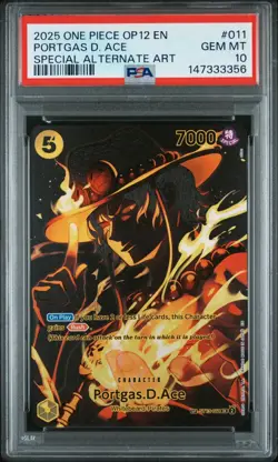 2025 One Piece OP12 EN Portgas D Ace Special Alternate Art #011 PSA 10 GEM MINT - Image 1