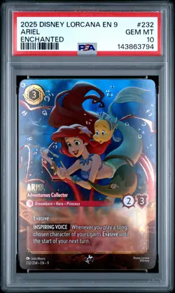 2025 DISNEY LORCANA EN 9-FABLED ENCHANTED ARIEL - ADVENTUROUS COLLECTOR PSA 10 - Image 1