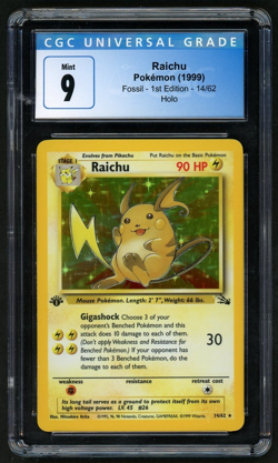 Pokemon 1999 Raichu Holo Fossil - 1st Ed. #14 CGC 9 - Image 1