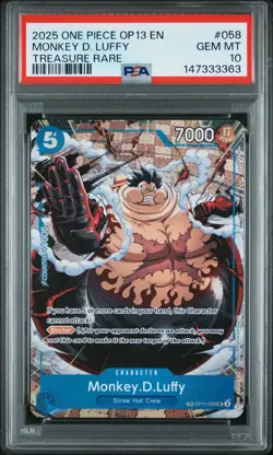 2025 One Piece OP13 EN Monkey D Luffy Treasure Rare #058 PSA 10 GEM MINT - Image 1