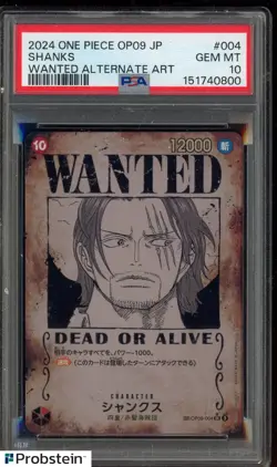 2025 One Piece OP09 Japanese Wanted Alternate Art #004 Shanks PSA 10 GEM MINT - Image 1