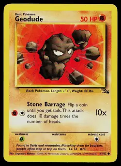 Pokemon Card Fossil Geodude 47/62 Common - Image 1