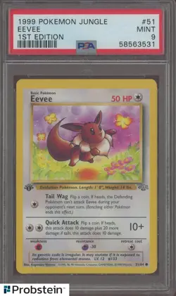 1999 Pokemon Jungle 1st Edition #51 Eevee PSA 9 MINT - Image 1