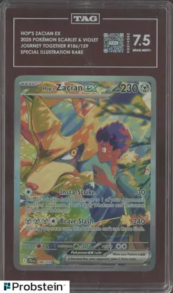 2025 Pokemon Journey Together #186 Hop's Zacian ex TAG 7.5 NEAR MINT+ - Image 1