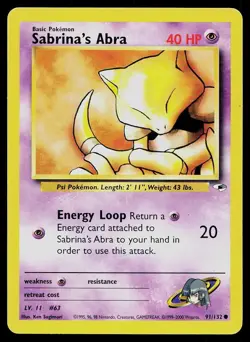 Pokemon Card Gym Heroes Sabrina's Abra 91/132 Unlimited Common - Image 1