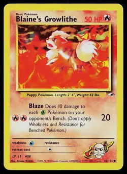 Pokemon Card Gym Heroes Blaine's Growlithe 62/132 Unlimited Common - Image 1