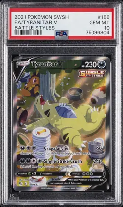 2021 POKEMON SWORD & SHIELD BATTLE STYLES #155 FULL ART/TYRANITAR V PSA 10 - Image 1