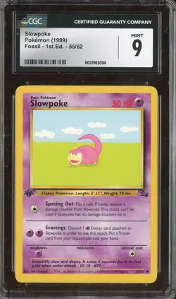 1999 Pokemon Fossil 1st Edition 55/62 Slowpoke CGC 9 MINT - Image 1