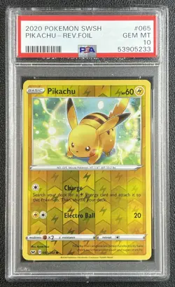 PIKACHU PSA 10 2020 POKEMON SWSH #065/202 REVERSE HOLO FOIL GEM MINT 5233 - Image 1